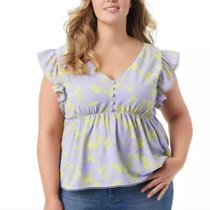Jessics Simpson Floral Ruffle Sleeve Top